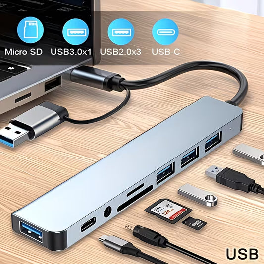 8-in-1 USB Hub | USB 3.0 + USB-C + SD/TF + Audio | Multi-Port Adapter